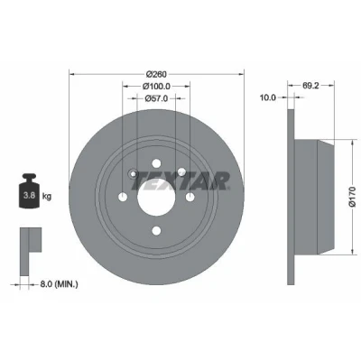 Image de TEXTAR 92057000 Disque de frein 260 10 04/06 100 plein sans boulon fix roue, moyeu roue OPEL: Astra F CC, Berline