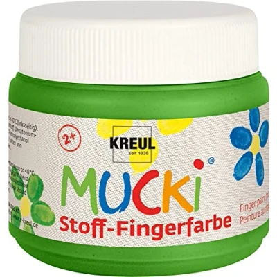 Image de Kreul 28105 Mucki Peinture Tissu, 150 ML en Vert, sans paraben, Gluten, Lactose et végétalienne, optimale pour l&#039;application avec Les Doigts Mains, 628111, Green