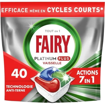 Image de Fairy Platinum Plus Tablettes Lave Vaisselle All In One, Regular, 40 Capsules, Nettoyage Optimal Pour Une Propre Comme Neuve, Redonne De L’Éclat Et Prévient Le Calcaire