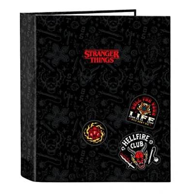 Image de Safta STRANGER THINGS Classeur Folio 4 anneaux, idéal pour les enfants de différents âges, confortable et polyvalent, qualité résistance, noir 27 x 6 33 cm, Noir, Estándar, décontracté