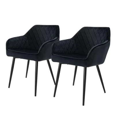 Image de ML Design Lot 2X Chaises de Salle à Manger Noir Style Rétro Dossier/Accoudoirs Rembourrée Aspect Velours Pieds en Métal Chaise Ergonomique Fauteuil Moderne Salon/Chambre/Cuisine