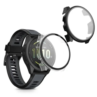 Image de kwmobile Coque Compatible avec Garmin Forerunner 165 / Music 2X Étui Cadre écran en Verre trempé pour Fitness Tracker Transparent Noir