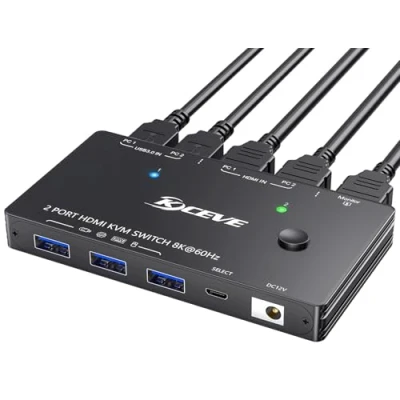 Image de YOUTINGHDAV KVM Switch 2 PC 1 moniteur 8K@60Hz 4K @120Hz, USB 3.0 HDMI 2.1 HDCP 2.3 pour ordinateurs partageant un clavier souris filaire à distance