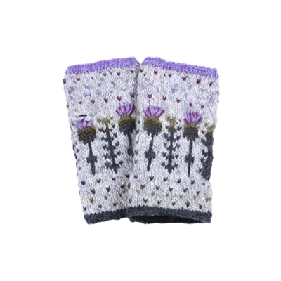 Image de Pachamama Chauffe mains en laine pour femme avec doublure polaire Motif chardon écossais Multicolore Taille unique Fait à la main Commerce équitable, Gris, rouge, marron, blanc, jaune, M