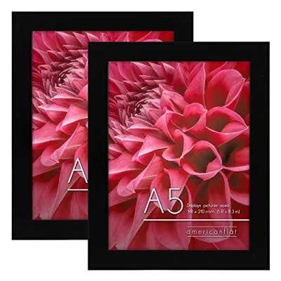 Image de Americanflat Cadre photo A5 Noir MDF avec Verre Incassable Poli Format Horizontal et Vertical pour Mur Dessus de Table 14,73x21,08 cm Lot 2