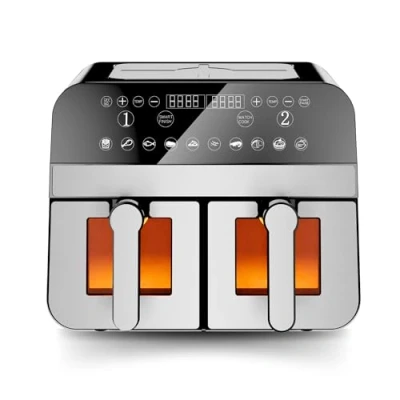Image de Comfy Nest, CNAFD45WS, Friteuse à Air chaud, Fryer, numérique double panier 2400W avec fenêtre 9L, cuisson saine et rapide, design moderne, idéale pour toute cuisine Gris