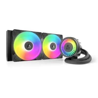 Image de ARCTIC Liquid Freezer III Pro 280 A RGB (noir) Refroidisseur CPU AIO, 2 x 140 mm refroidissement à eau, radiateur 38 mm, pompe PWM, ventilateur VRM, AMD AM5/AM4, Intel LGA1851/1700 Cadre de contact