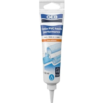 Image de GEB Colle haute performance tube 50 ml polyvalente Pour assemblage de canalisations en PVC réseau avec pression d&#039;eau froide/chaude sanitaire et d&#039;évacuation des eaux usées
