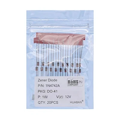 Image de HUABAN 100PCS 1N4742A 1N4742 Diode Zener de puissance planaire en silicium 1W 12V DO 41 (DO 204AL) Axial Diodes 1 Watt 12 Volt