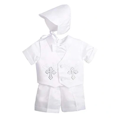 Image de Lito Angels Vetement de Bapteme pour Bebe Garcon, Ensemble Costume Blanc 5 Pieces avec Bonnet, Taille 6 9 mois, Style A Manches Courtes