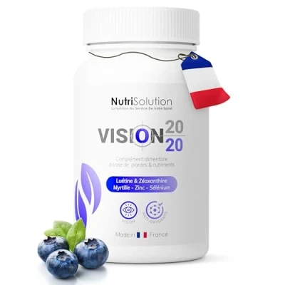 Image de Vision 20/20 : Complément Naturel pour la Santé des Yeux à Base de Myrtille, Lutéine et Zéaxanthine Favorise une Claire 30 gélules véganes Fabriqué en France par NutriSolution (1)