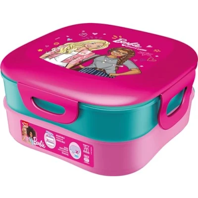 Image de Maped Picnik Boîte à Déjeuner Barbie 2 Compartiments Modulables, Dont 1 Compartiment Étanche Nettoyage Facile au Lave Vaisselle 1,4L Licence Officielle, Rose