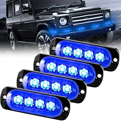 Image de Sidaqi Feux Stroboscopique Urgent Avertissement Flash Danger Lampe d&#039;avertissement 4 LED Bleu pour Véhicule Camion Remorque 12 24V (4pcs)