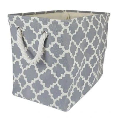 Image de DII Collapsible Polyester Storage Basket or Bin with Durable Cotton Handles, Home Organizer Solution for Office, Bedroom, Closet, Toys, &amp; Laundry (Large 17.75x12x15), Gray Lattice