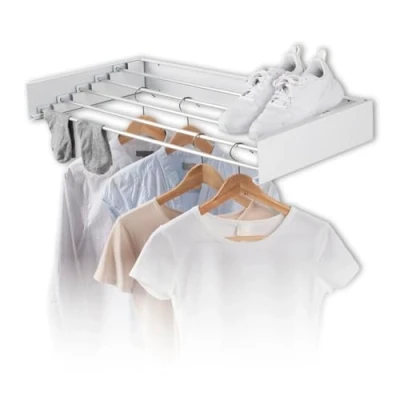 Image de EASYmaxx Séchoir mural 400 Peu encombrant et extensible 80 cm x 40 10,5 Longueur de séchage 4 m à linge pour sans courant l&#039;intérieur l&#039;extérieur