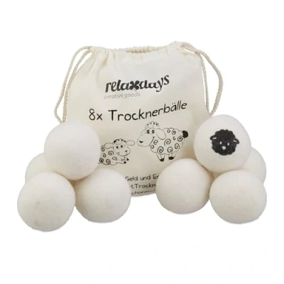 Image de Relaxdays Lot de 8 Boules pour sèche Linge, Laine Mouton, balles durables, Un séchage Rapide, Blanc