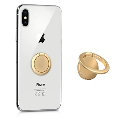 Image de kwmobile Bague Téléphone Portable Anneau Métal avec Rotation 360 et Fonction Support de Doigt Autoadhésif Doré