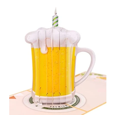 Image de MOKIO® Carte Pop Up Bière avec bougie de vœux 3D amusante pour un anniversaire, comme bon ou des cadeaux d&#039;argent, cadeau fait main enveloppe