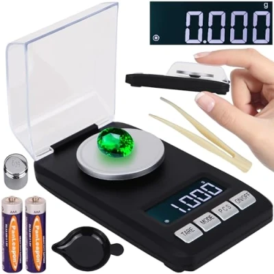 Image de Retoo Balance de Précision 20 g/0,001g, Poche, pour l&#039;Or, les Bijoux, Pièces Monnaie, Médicaments, épices, Mini à Milligramme, Affichage LCD, Noir