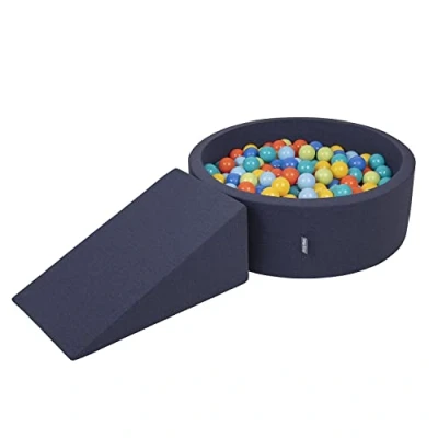 Image de KiddyMoon Aire De Jeux en Mousse avec Rond Piscine À Balles (200 Balles) pour Enfants, Bleu Foncé:Vertclr/Orange/Turq/Bleu/Babybl/Jaune