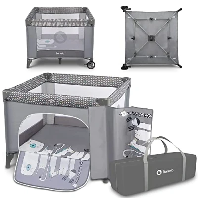 Image de LIONELO LENE 2 en 1 Lit Bébé Voyage Léger et Parc Bébé, de la naissance à 15 kg, Entrée Latérale Zippée, Pliage rapide, Roulettes avec Freins, Sac transport (Grey)