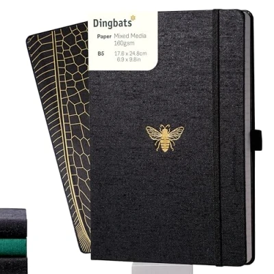 Image de Dingbats* Pro B5 Grand Carnet De Notes Pointillé Journal Avec Couverture En Tissu Noir, Reliure à Fil Fermeture Élastique, Porte stylo, Marque page