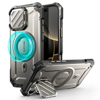 Image de SUPCASE Coque pour iPhone 16 Pro Magnétique avec Protecteur Caméra Support Réglable [MagSafe Compatible] (UBMag XT) Protection Militaire Robuste Béquille 6,3&quot;, Gris