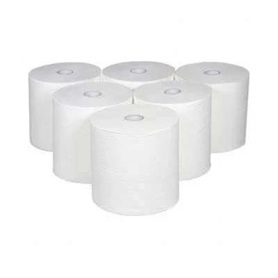 Image de Essuie main distributeur Recharge Serviette papier tout mains Rouleau 2 plis gaufrés FORGO Ecolabel Pure ouate blanc Colis 6 rouleaux
