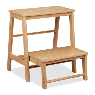 Image de Relaxdays Tabouret Pliable en Bambou, 2 marches, Charge maximale : 100 kg, Enfant, HLP env. 48 x 45 51 cm, Nature