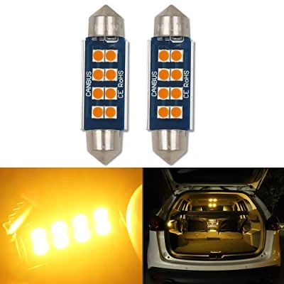 Image de HSUN Lot de 2 ampoules LED navettes C5 W, 12 V 14 569 578 212 2112 2122 214 Canbus sans erreur avec puce 8 SMD3030 pour éclairage intérieur, plafonnier, carte et plus encore, ambre/orange