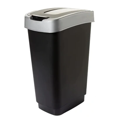 Image de SUSTANIA Poubelle de cuisine, 25 l, anti odeurs, avec couvercle basculant, 60 x 45 34 cm, en plastique robuste, recyclable, noir, fabriquée UE