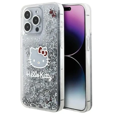 Image de Hello Kitty HKHCP15XLIKHET Coque pour iPhone 15 Pro Max 6,7&quot; Argent Rigide Liquide Paillettes Charmes Tête de