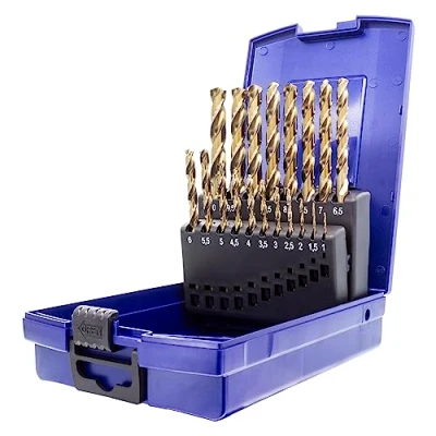 Image de TJR® HSS E M35 Lot de 19 forets hélicoïdaux en cobalt avec échelons 1 à 10 mm et 0,5 centrage automatique DIN 338 Type N 135, pour profilés acier inoxydable, acier, aluminium
