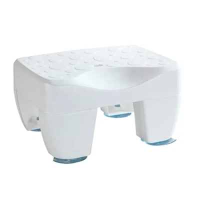 Image de WENKO Tabouret de Baignoire Secura Petit siège antidérapant avec Surface structurée et écoulement d&#039;eau Charge jusqu&#039;à 120 kg Plastique Robuste 40x21x31 cm Blanc