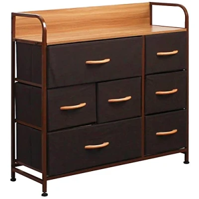 Image de BAKAJI Commode en Tissu 7 tiroirs avec Structure Fer Marron 78,5 x 80 29 cm, Panneau de Fibres à densité Moyenne, Medium