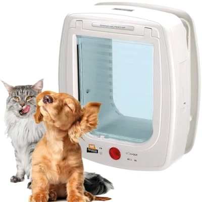 Image de Ferplast Chatière puces électronique, Porte Petits Chiens et Chats, Entrée Sortie Contrôlables à 4 Voies, Proctection contre les Courants d&#039;air, Collier avec puce inclus, SWING MICROCHIP Large, Chatiere Puce, Blanc