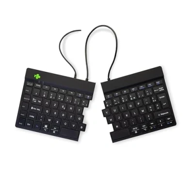 Image de R Go Clavier Ergonomique Filaire, avec indicateur de Pause, Deux Parties, séparé, Split Keyboard, français AZERTY, USB C/A, Compatible Windows/Chrome/Linux, Noir, Version 2