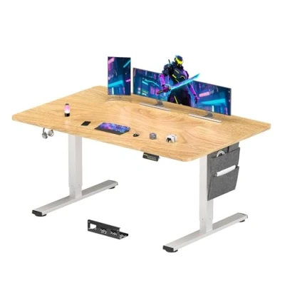 Image de SANODESK Bureau Assis Debout 180x80 cm, Gaming Réglable en Hauteur, Électrique Contrôle à Fonctions Mémoires avec Crochet, Érable