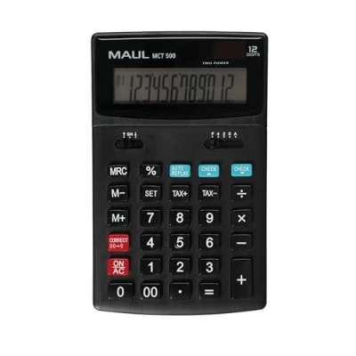 Image de MAUL Calculatrice de Bureau MCT 500 avec Affichage incliné à 12 Chiffres Commerciale Professionnelle calcul taxe et Fonctions commerciales Noir