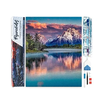 Image de Figured’Art Diamond Painting Broderie Diamant 40x50cm Toile Entière Roulée avec Strass Perles Carrés Paysage de Montagne et Lac Kit Complet 5D DIY Activité Manuelle Loisirs Créatifs Adultes
