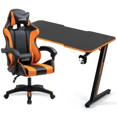 Image de Amstrad Pack Bureau DESK120Z orange &amp; Fauteuil AMS 800 Finition Largeur 1m20 Style carbone Neuf