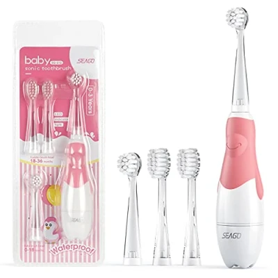 Image de SEAGO brosse à dents sonique pour enfants, rose, 1xAA 1.5V (non inclus), 4 embouts, SG 513 Pink