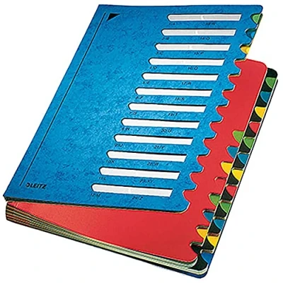 Image de Leitz Classeur A4, 24 compartiments, intercalaires colorés, 3 trous, carton, bleu, 59140035