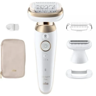 Image de Braun Silk épil 9 Flex, Épilateur Avec Tête Flexible À 360, Pour Une Épilation Facile, Étanche, Peau Douce Longue Durée, De Rasoir Femmes Et Sabot Tondeuse, 041 3D, Blanc/Doré