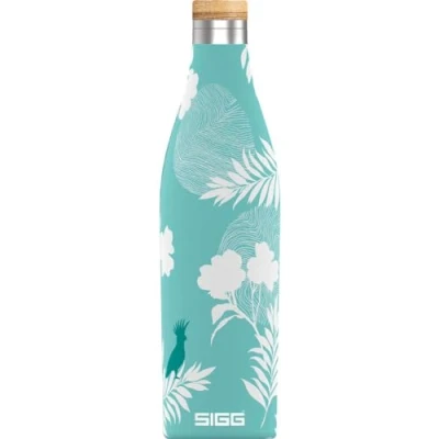 Image de SIGG Gourde Isotherme Meridian Étanche &amp; Extra Fine Sans BPA Plastique Acier Inoxydable 18/8 Double Paroi Bouchon Bambou 0,5L / 0,7L