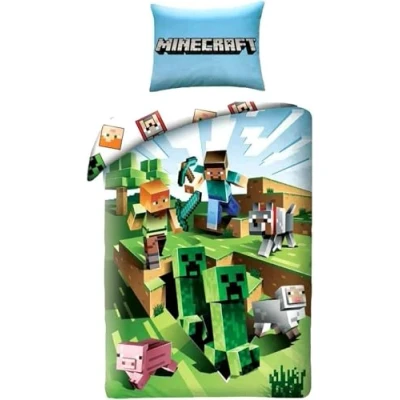 Image de Halantex Minecraft Cactus Run Parure de lit en Coton Housse Couette 140 x 200 cm et taie d&#039;oreiller 70 90