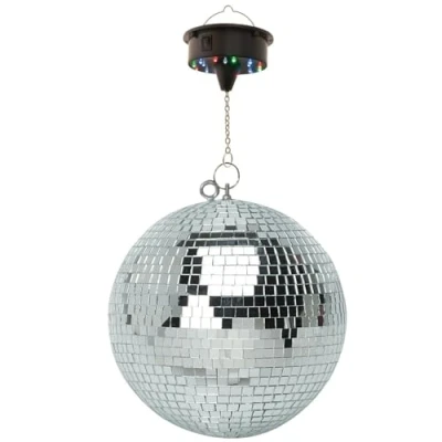 Image de boule à facettes Argentée 50cm FXLAB avec deux points de suspension + Moteur LED batterie