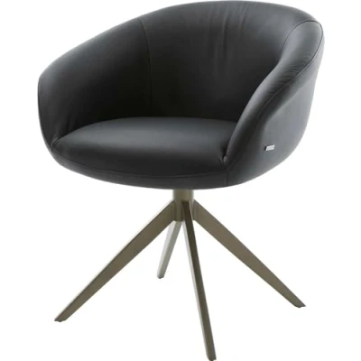 Image de Chaise pivotante Vinka Flex avec accoudoirs cuir de vache noir pied croisé large aspect titane pivotement sur 360 fonction bascule ressorts ensachés