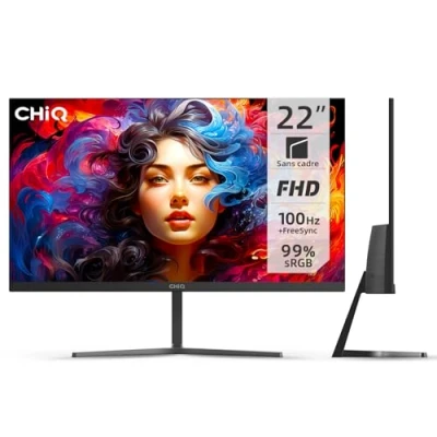 Image de CHIQ 22F650, Écran 22 Pouces, Moniteur PC FHD (1920 x 1080), FreeSync + 100 Hz, Ultra Mince, 99% sRVB, HDMI, VGA, Montage VESA,2024