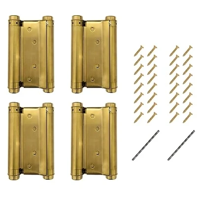 Image de Lot de 2 paires charnières porte en laiton double action acier inoxydable à fermeture automatique réglables (126 mm)